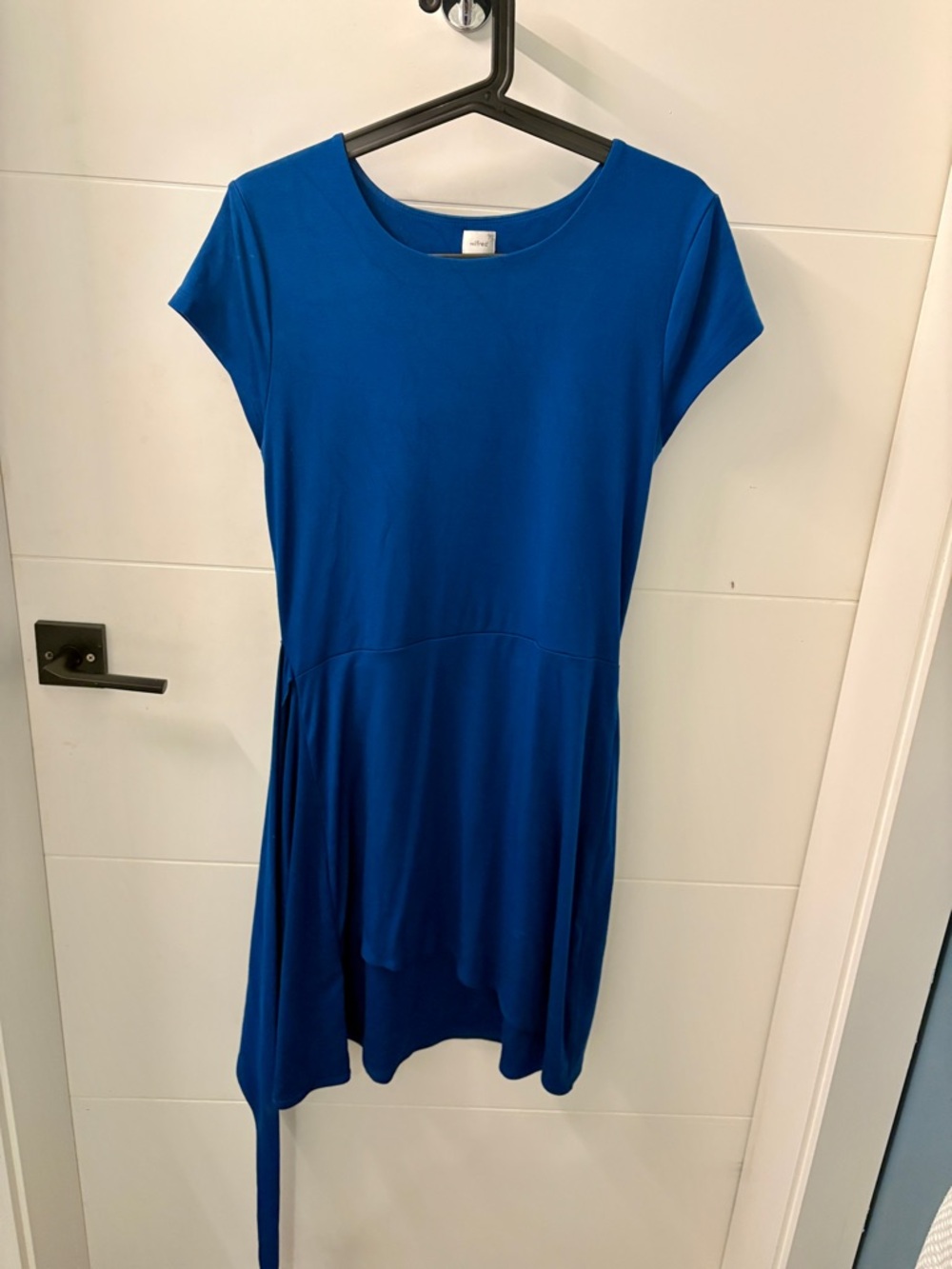 Wilfred Deep Blue Lune Short Sleeve Side-Tie Wrap Mini Dress - Picture 2 of 7